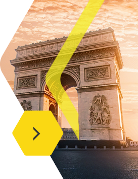Arc de Triomphe in Paris with a yellow API The Docs hexagon
